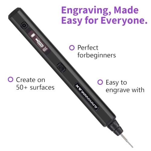 AM ARROWMAX Mini Engraving Pen: Ultimate Cordless Portable Tool for Artists & DIYers - Engrave 50+ Surfaces - Beginner Friendly - Engraving Pen for Bead, Metal, Wood, Glass and Plastic,Black - color: Simple-black