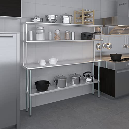 Amgood Stainless Steel Work Table Double Tier Overshelf | NSF (14" x 72" Work Table + 12" Overshelf) - size: 14" x 72" Work Table + 12" Overshelf