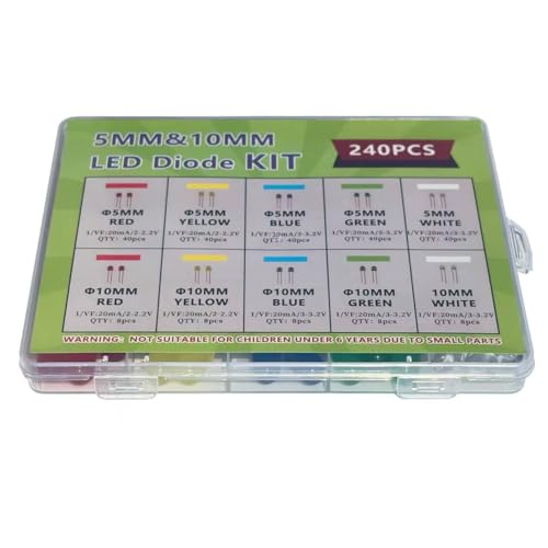 240pcs 5mm 10mm LED Diode Kit White Red Yellow Green Blue DIY
