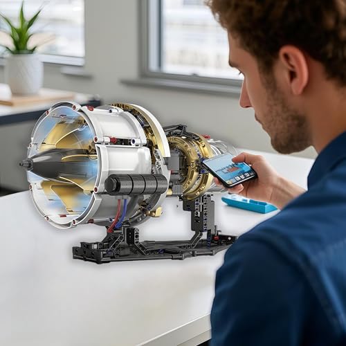 Aircraft Engine Model Kit that Runs - Jet Turbofan Visible Mini Engine with Motor & APP Control - Idea Mechanical Gifts Compatible with Lego Airplane,Aerospace MOC Engineering Set for Adults