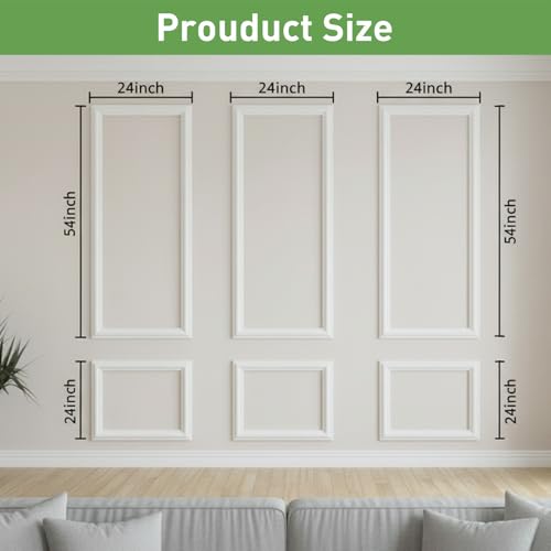 Pre Cut Wall Molding Kit, 3 Set Ready-to-Assemble Wainscoting Panels - size: 24" x 54"