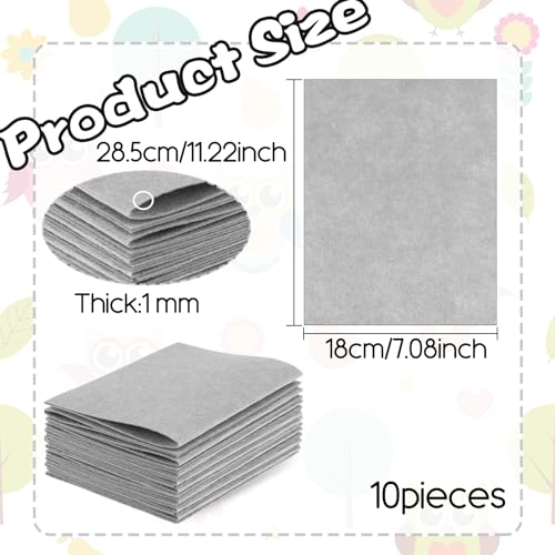 10Pcs Felt Sheets Fabric, 7" x 11" Soft Felt Squares for Craft, 1mm(Gray) - color: Gray