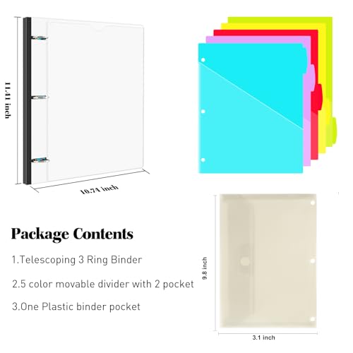 INFUN 1 Inch 3-Ring Telescoping Project Organizer Binder, 13 Pocket, Customizable Front Cover, 5 Color Dividers, Plastic Pocket, 225 Sheet Capacity-White - color: White, size: 1 PCS