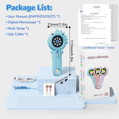 Portable Microscope for Kids & Toddlers, Mini Pocket Handheld Microscope with Photo and Video Function, STEM Educational Science Kit (32GB Card) (Blue) (Blue)