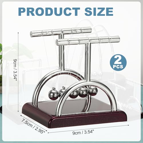 PATIKIL 2 Pack Newtons Cradle, Newton's Cradle Pendulum 5 Balance Balls Desk Toys Gravity Ball Cool Funny for Physics Toys Adults Science Men Office Desk Decor Home Gift, T-Shaped, S - size: Small