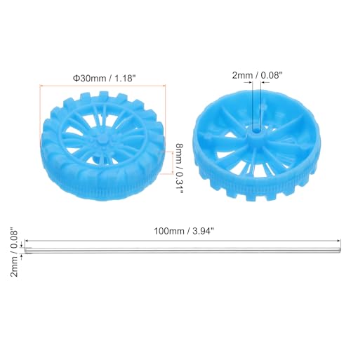 MECCANIXITY 30pcs Toy Car Tires 30mm OD, 8mm Thick, RC Model Car Wheels with 2mm OD x 100mm Long Shaft for Craft Project Hobby, Blue - color: Blue, size: 30mmx8mm 2mmx100mm