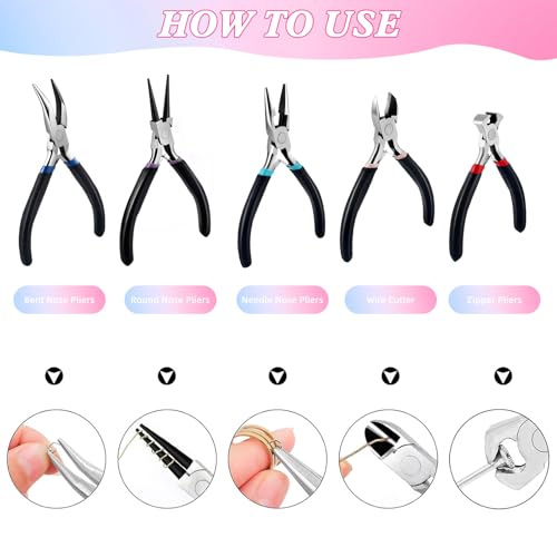 URSKYTOUS 5Pcs Jewelry Pliers Set Pliers for Jewellery Making Include Needle Nose Chain Nose Round Bent Plier Wire Cutter Jewelry Plier Tools for Jewelry Repair Bracelet Beading Craft Making Supplies - color: 5pcs Black