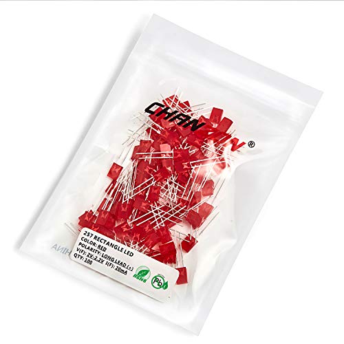 CHANZON 100 pcs 2x5x7 Red Diffused LED Diode Lights 257 (DC 2V 20mA) - color: G) Red Lens (100pcs)