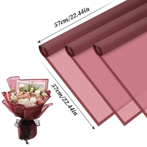 Rumvan Flower Wrapping Paper, 20 Sheets, Waterproof, Floral Bouquet Design, for Wedding, Birthday Gift, DIY Florist Supplies (Translucent white) (Red Wine Colour, 20 Sheets) - color: Red Wine Colour, size: 20 Sheets
