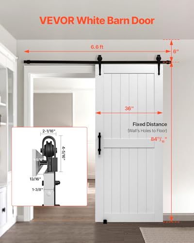 VEVOR Sliding Barn Door, 36 x 84 inch, High-Strength MDF Panel, Barn Door with Hardware Kit, Water-Proof PVC Surface, Easy to Install, H-Frame, Smoothly and Quietly Sliding for Living Room, Bathroom - color: White, size: 36"x84" Door + 6.6' Track Kit