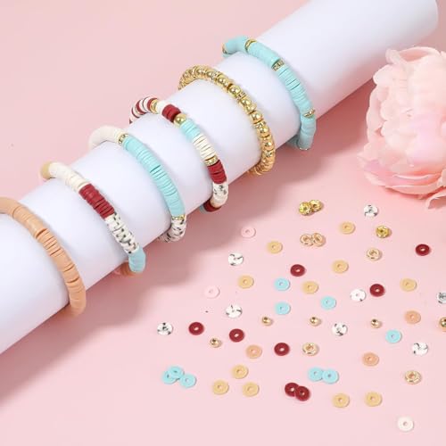 Believo Polymer Clay Beads Kit for DIY Jewelry – with Elastic Cord, Spacer Beads, Colorful Flat Heishi Beads – Ideal for Bracelet & Necklace Making (Macarons) - color: Macarons