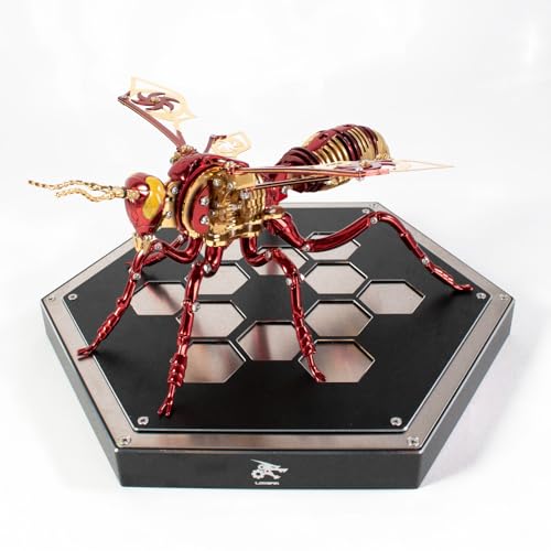 3D Metal Puzzles for Adults, Mechanical Bee Insect Model Kit - color: Bee-red-gold