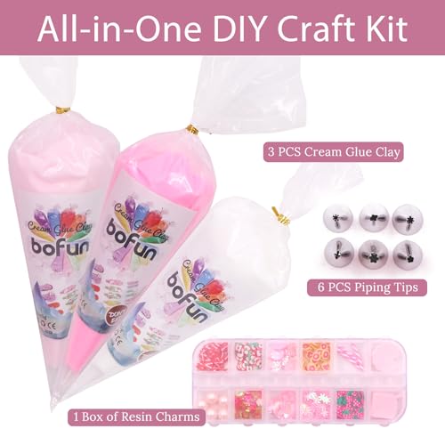 BoFUN Decoden Cream Glue Charms Kits, Whipped Cream Glue Clay for Crafts - color: Pink/White