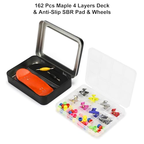162PCS Finger Skateboard DIY Set,- Includes Premium Multicolour Wooden Fingerboard Deck,Tape Prolific Foam Tape & Multicolour Wheels, The Classic - 34mm x 96mm - Pre-Drilled Holes Size - color: 162pcs Finger Skateboard Diy Set
