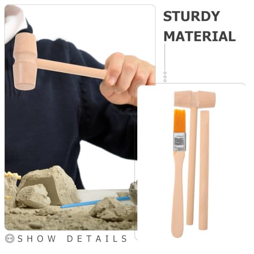 Dinosaur Digging Tools Kit with Wooden Hammer Chisel Brush for Kids Stem Educational Excavation Toy Gemstone Dig Kit Learning Set