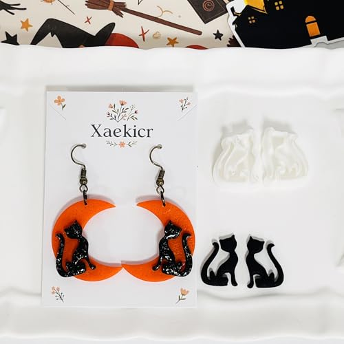 Xaekicr Halloween Moon and Cat Polymer Clay Cutters Set – 3Pcs Clay Earring Cutters for Halloween Earrings Making – Polymer Clay Molds and Tools for Jewelry DIY - color: G color
