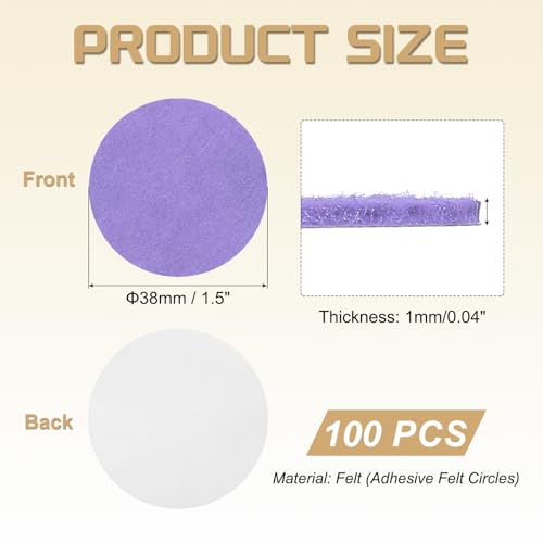 uxcell 100Pcs Adhesive Felt Circles 1.5" Non-Woven Felt Pads Light Purple - color: Light Purple, size: 1.5"