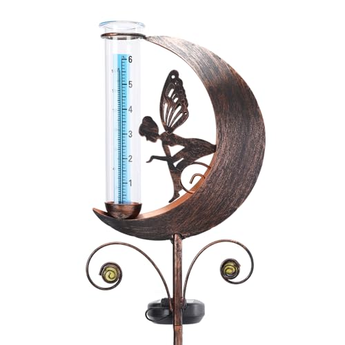 Solar Rain Gauge Outdoor, Moon Fairy Rain Gauges for Yard Patio Lawn Garden - color: brown