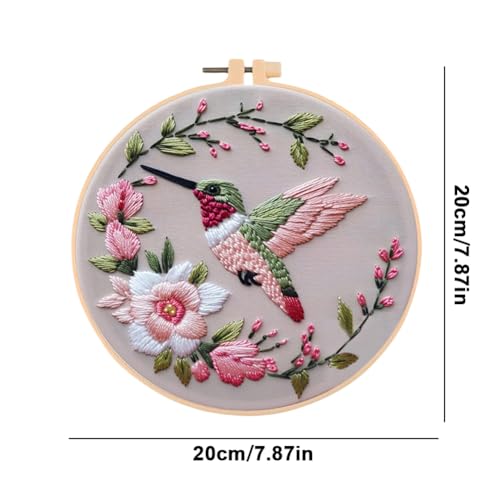 Needlework Embroidery Kit for Beginners,Flower Hummingbird Pattern Handmade Cross Stitch Sewing Craft Kit with Pre-Stamped Patterns,7.87 inch Hoop,Floss & Needles for Craft Lover Gifts - color: Flower Hummingbird