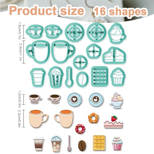 16Pcs Tea Party Polymer Clay Cutters Afternoon Tea Coffee Clay Earrings Cutters Polymer Jewelry Cutter for Earrings Making Birthday Party DIY Supplies - style: Afternoon tea