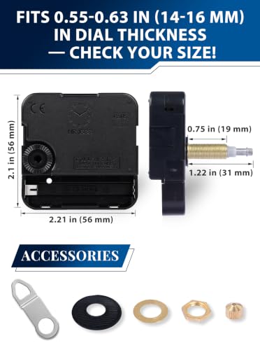 High Torque Clock Movement Kit, Long Shaft Mechanism with 8 inch Hands - size: Thread Length: 0.75 inch