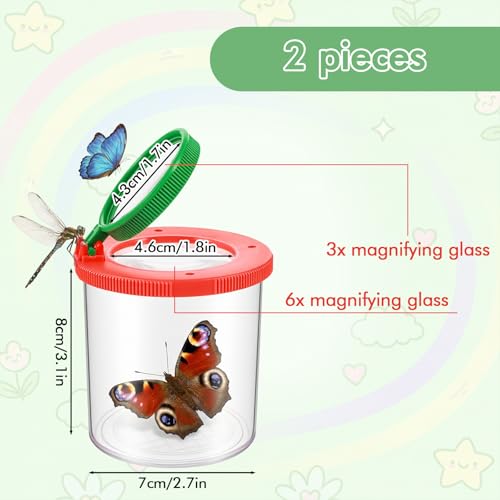 Insect Bug Viewer for Kids, 2 Pcs Portable Plastic Bug Catcher for Kids, Magnifying Insect Catcher Jar, Science Nature Exploration Tool for Kid, Teachers, Enthusiasts(Red)