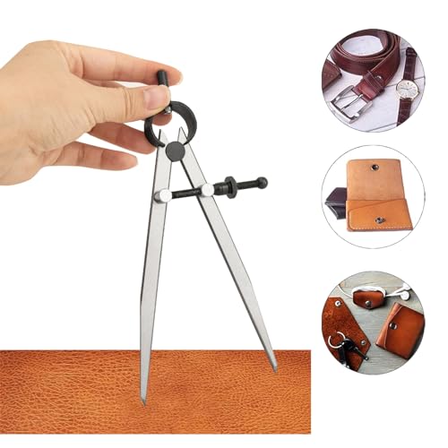 6 Inch Adjustable Lockable Steel Divider Wing Leather Compass with 8 Inch Stainless Steel Ruler for Leather Work, Woodworking, Metalworking and Geometry Drawing