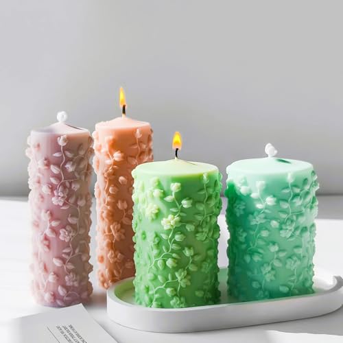 Vine Floral Candle Mold Tall Cylinder Silicone Mold for Resin Soap Plaster