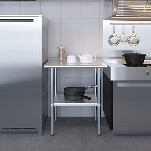 AmGood 24 in. x 30 in. Stainless Steel Work Table | Metal Kitchen Food Prep Table | NSF - size: 30 in. Long x 24 in. Deep without Wheels