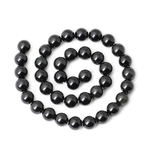 35PCS 10mm Natural Black Obsidian Gemstone Round Loose Beads Crystal Energy Stone Healing Power for DIY Jewelry Making 1 Strand 15" - color: Black Obsidian, size: 10mm