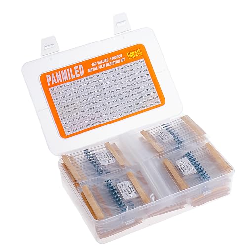 150 Values 1500 Pieces Metal Film Resistor Kit 0 ohm-10M ohm 1/4W 1% - style: 1/4W 1% 1500PCS