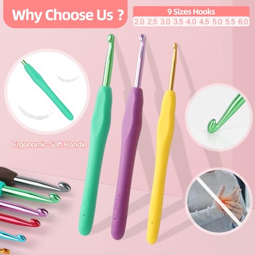Katech Crochet Hooks Set with Yarn-Crochet Kit for Beginners-Ideal Gift - color: Pink with yarn