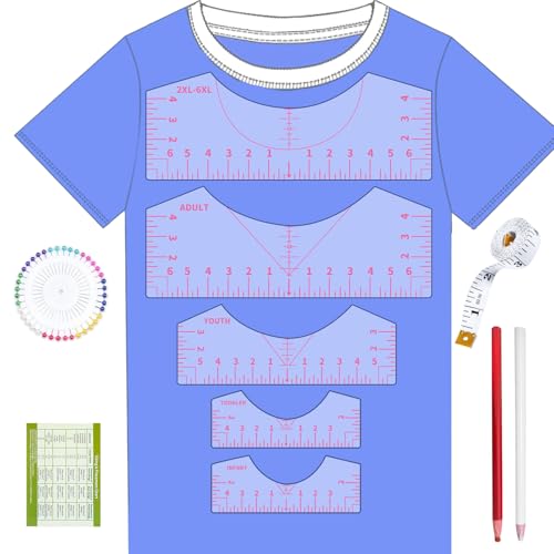 5Pack Tshirt Ruler Guide for Vinyl Alignment, T Shirt Rulers to Center Designs, PVC Measurement Template, Sewing Supplies Accessories Tools for Cricut Heat Press Transfer Vinyl (Pink) - style: Tshirt Ruler-5-Pink