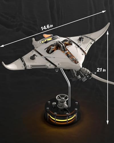 Robotic Manta Ray Metal Model, Electric Bionic Swimming Motion, Creative Art Display Sculpture, Trendy Collectible Toy Gift for Adults, Birthday Christmas Desk Decor (White) - color: White