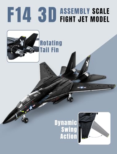 F14 Tomcat Model Fighter Jet Plane Toy, 1/72 Plastic Military Airplane Building Kit 36 Pieces Snap-fit Assembly Aircraft Model with Movable Wings & Stand STEM Military Birthday Gift Adults Boys -Black - color: F14-1/72-black