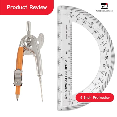 Charles Leonard Ball Bearing Compass and 6 Inch Protractor Combo Set, Metal/Clear Plastic, Assorted Colors, 1 Combo Pack (80960) - size: 1-Pack, style: Combo-Pack