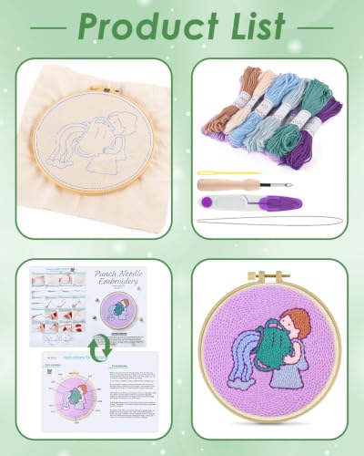 ERKOON Punch Needle Kit Beginners Adults, Zodiac Easy Embroidery Set for Starter Art Craft, Needling Punching Project with Patterns, Tools, Yarns, Hoop, Instruction (Aquarius) - color: Aquarius