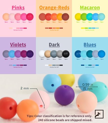 ZIFTY 240Pcs Silicone Beads for Keychain Making Kit 15mm 30 Colors - color: Mixed color-240Pcs