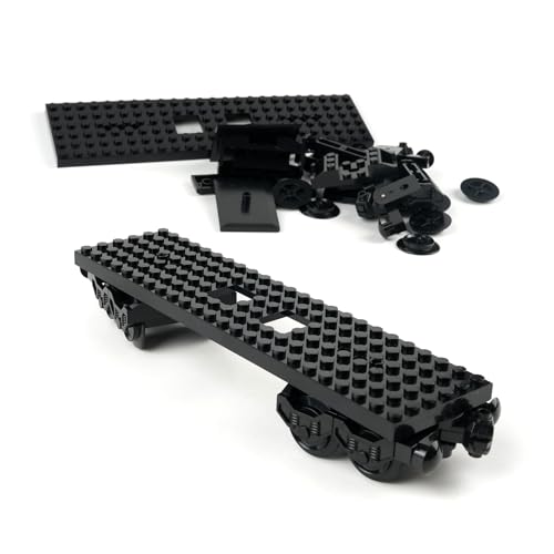 MOC City Creative Building Set – Train Base Wheels, Low-Loader Truck & Railway Tracks DIY Kit (Compatible with Technical Parts 92339, 92088, 4025) (2PCS Train Base) - style: 2PCS Train Base