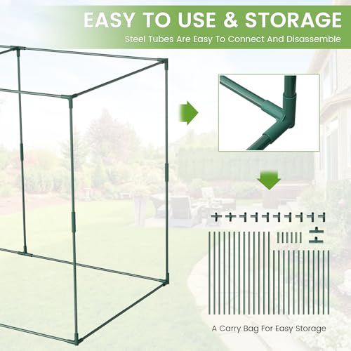 DoCred Crop Cage with Raised Garden Bed, 84.6" x 45.3" x 59" Plant Protection Tent Garden Cages with Window, 2 in 1 Galvanized Raised Garden Bed Kit and Mesh Cover for Garden, Yard, Lawn - color: Black, size: 84.6" x 45.3" x 59"