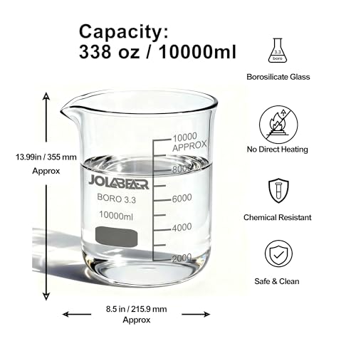 JOLABEAR 10000ml/10L Durable Glass Beaker, 3.3 Borosilicate - size: 10000ml