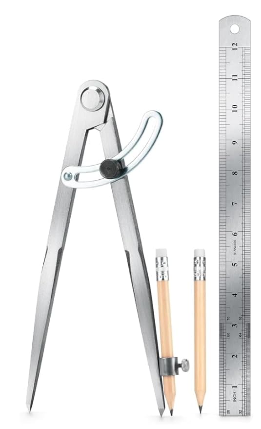7.87 Inch Compass Geometry Tool with Ruler & Pencils - size: 12''compass+12''ruler+2pencils