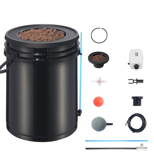 VEVOR DWC Hydroponics Grow System, Hydroponic Growing System with Top Drip Kit, 5-Gallon Deep Water Culture with Air Pump, Air Stone and Water Level Device for Leafy Vegetables(1 Bucket+Top Drip Kit) - style: 1 Bucket+Top Drip Kit