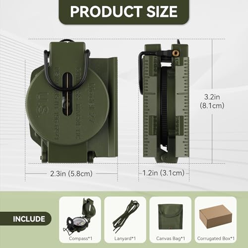 Compass Military Grade, Precision Navigation Compass for Hiking - color: Green-2G