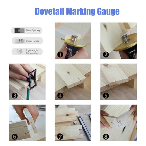 Wheel Marking Gauge, Dovetail Jig Brass Wood Scribe Tool Kit, 2 in 1 Marking Gauge Woodworking, Woodworking Scribe Tool, Scribing Tools for Wood, Dovetail Guide, 2 Extra Cutters & Bolts