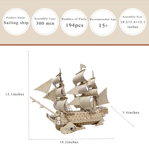 Wooden 3D Sailboat Puzzle Model Kit DIY Ship 3D Jigsaw Puzzles - color: Sailing Boat Puzzle B