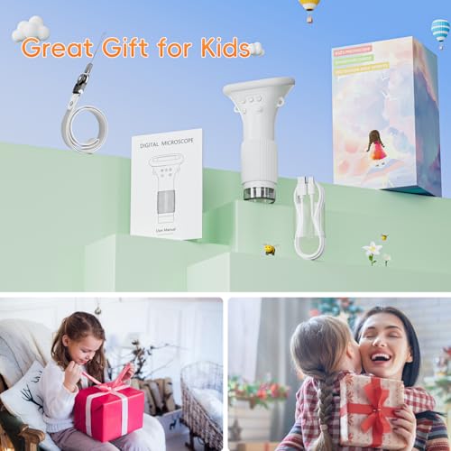 Microscope for Kids, SKYBASIC 2" IPS Screen 1000X Handheld Digital Microscopes HD Pocket Portable Mini USB Microscope Camera, PC Compatible, Science Edu Fun Birthday Gifts Toys for Children Students - color: White