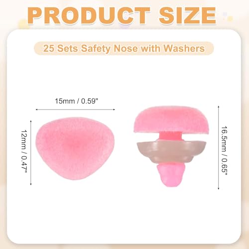 MECCANIXITY 25 Sets Safety Noses, 12 mm Safety Eyes and Noses Pink - color: Pink