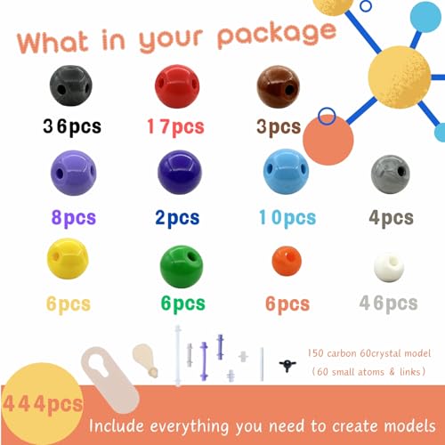 Chemistry Molecular Model Kit, w/C60, Atoms, Bonds, Molecular Structures Building Kit for Chemistry Learning, STEM Science Kits for Student or Teacher,Young Scientists