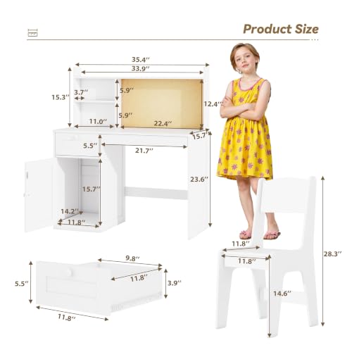 White Kids Study Desk with Chair, Kids Desk Chair Set for 5-12 Years Old - color: White, size: Regular